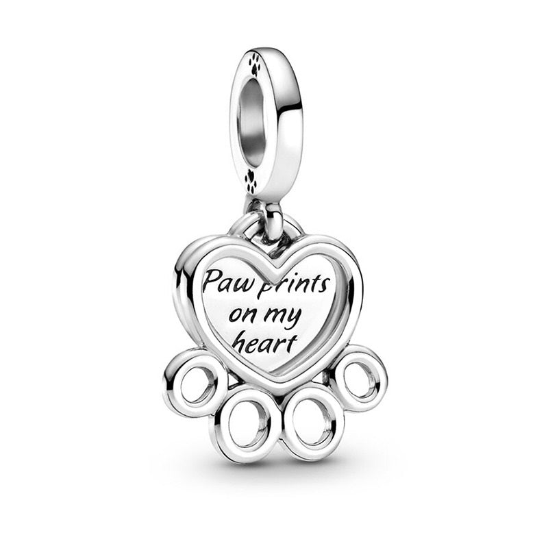 Silver Dog Paw Print Charm