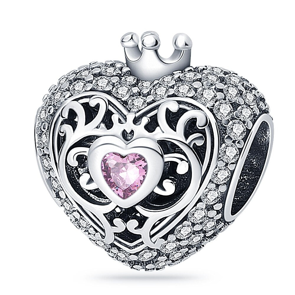 Pink Heart and Crown Charm