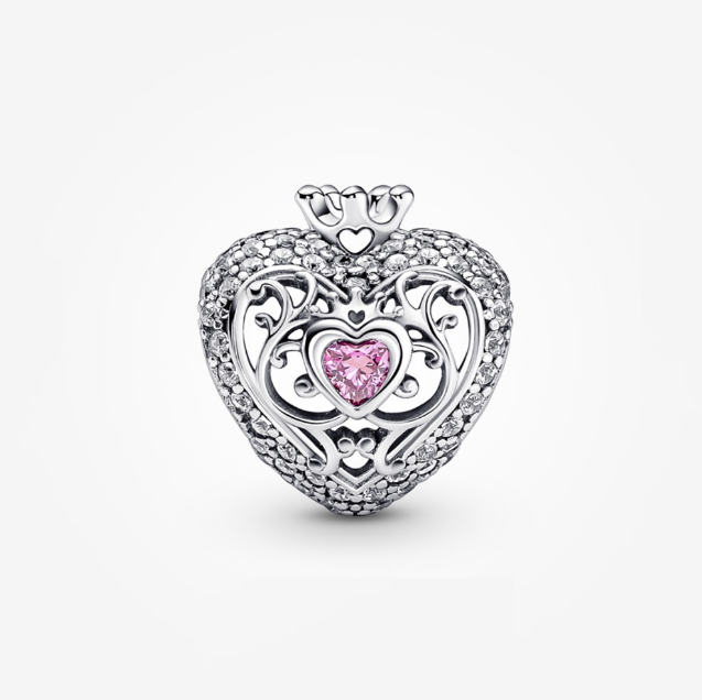 Pink Heart and Crown Charm