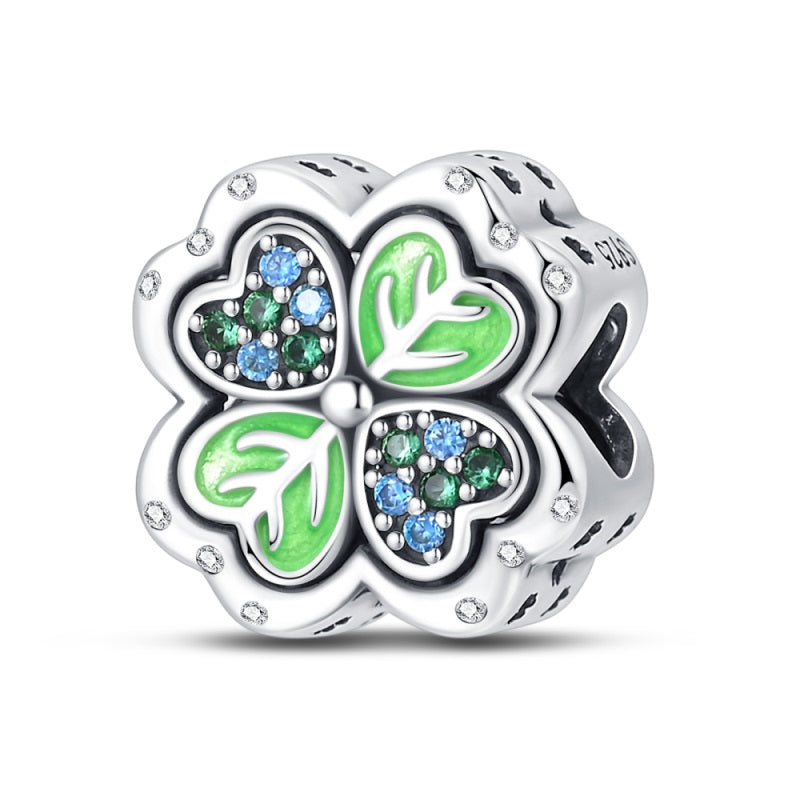 Green Clover & Hearts Charm