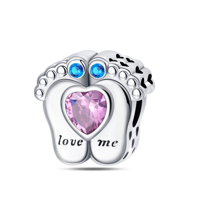 Pink Heart and Feet "Love Me" Charm