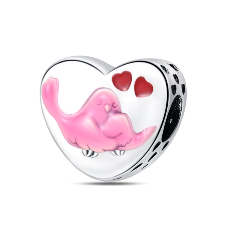 Bird Family Heart Charm