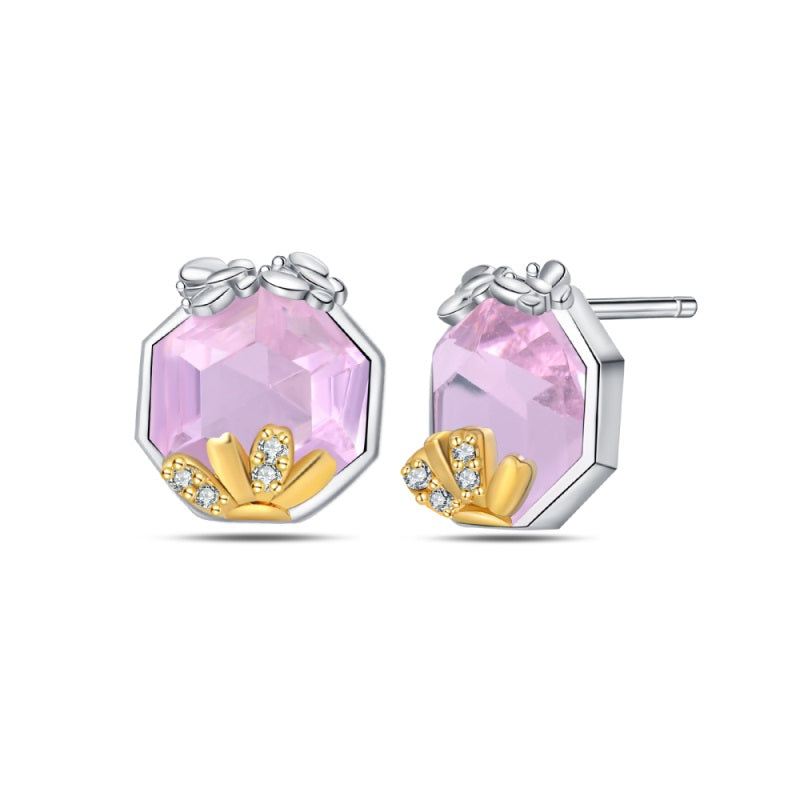 Pink Square & Yellow Flower Earrings