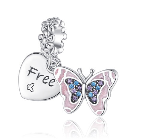 Heart and Free Butterfly Charm