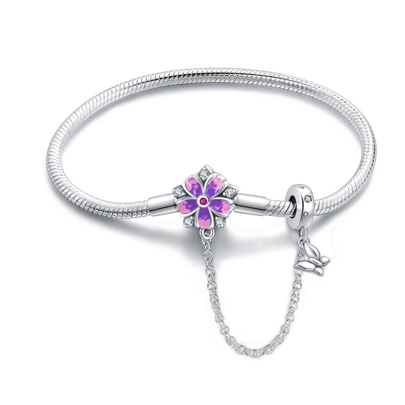 Purple Flower and Butterfly Bracelet