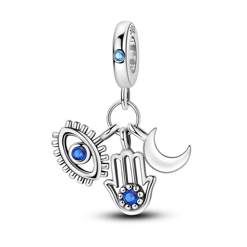 Turkish Eye, Hamsa Hand, and Moon Charm