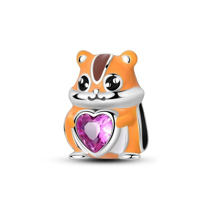 Squirrel and Pink Heart Charm