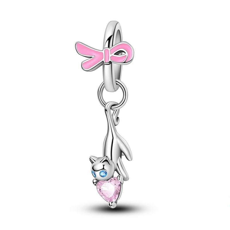 Joyful Kitten and Pink Heart Charm