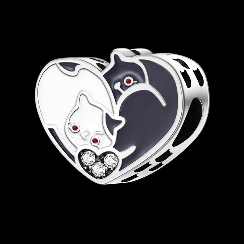 "Yin Yang" Kitten Heart Charm