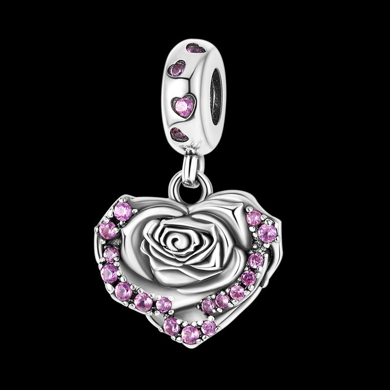 Diamond Rose Heart Charm