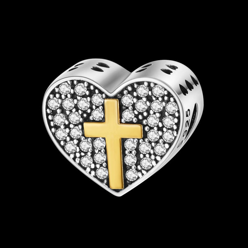 Gold Cross Heart Charm