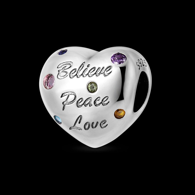 Believe, Peace & Love Heart Charm