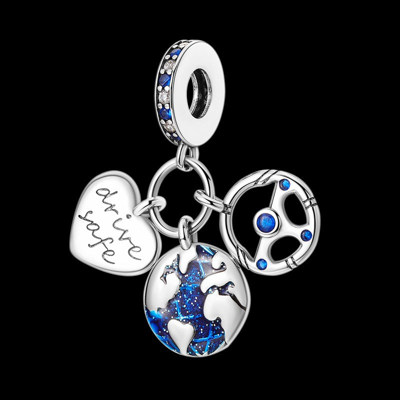 Earth and Steering Wheel "Drive Safe" Charm