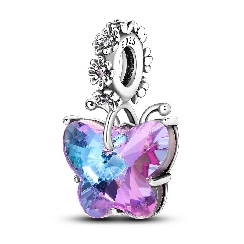 Multicolored Butterfly with Flowers Charm