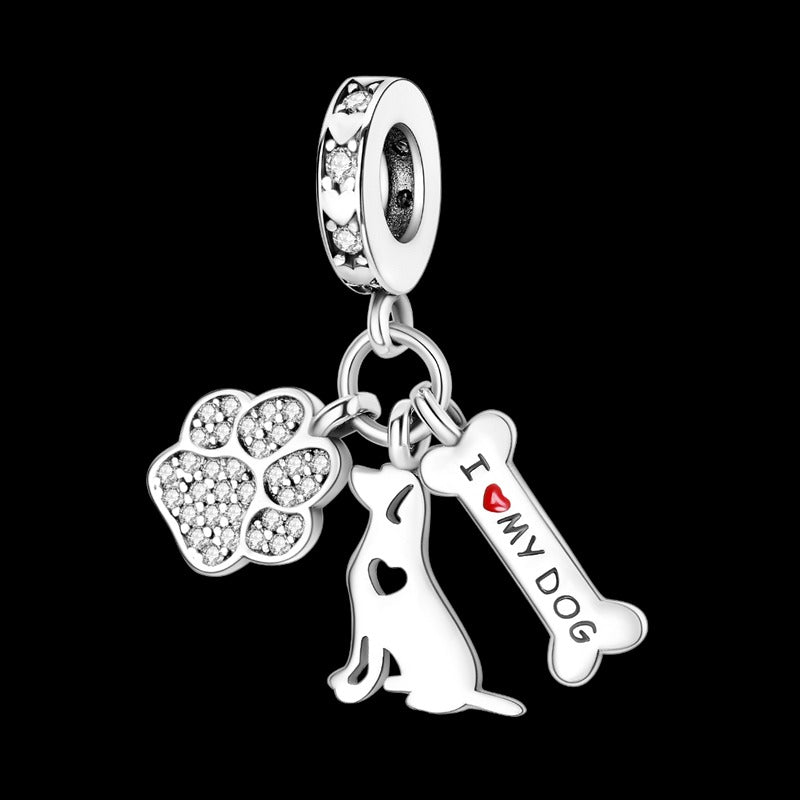 "I Love My Dog" Puppy and Paw Print Charm