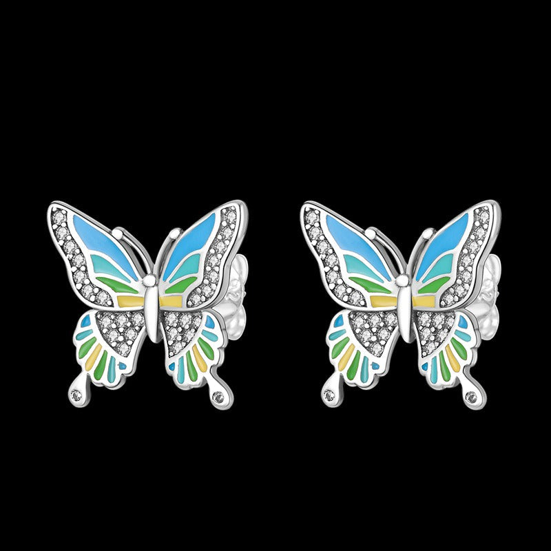 Tricolor Diamond Butterfly Earrings