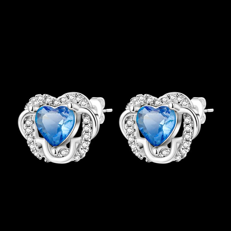 Blue Diamond Heart Earrings