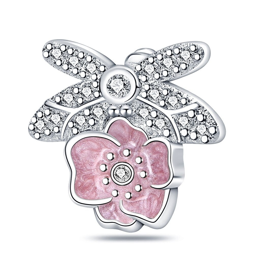 Diamond Dragonfly on Flower Charm