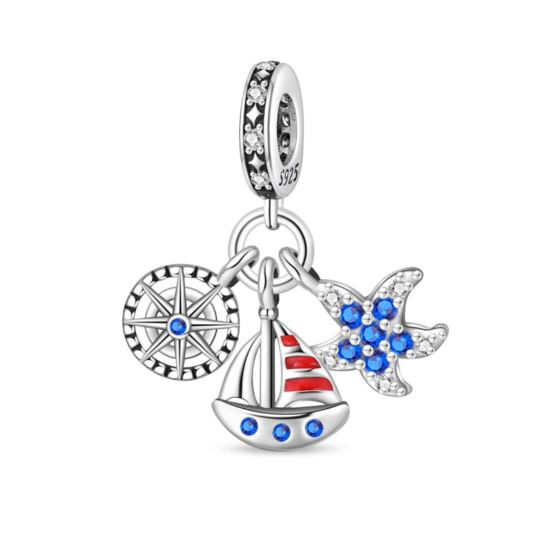 Compass, Ship, and Starfish Charm