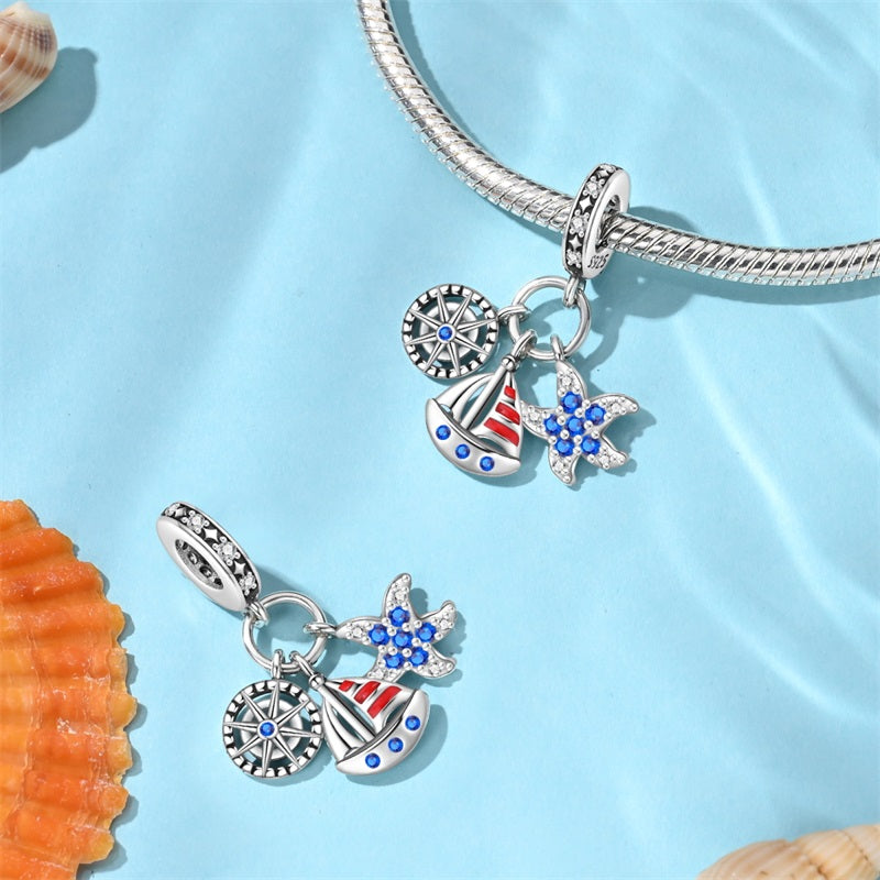 Compass, Ship, and Starfish Charm