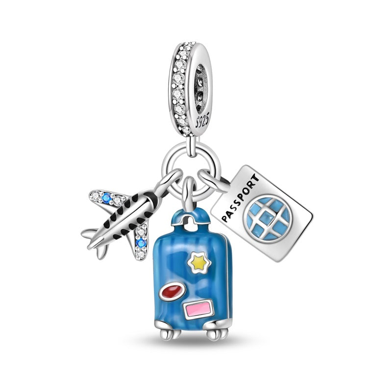 Airplane, Suitcase, and Passport Charm