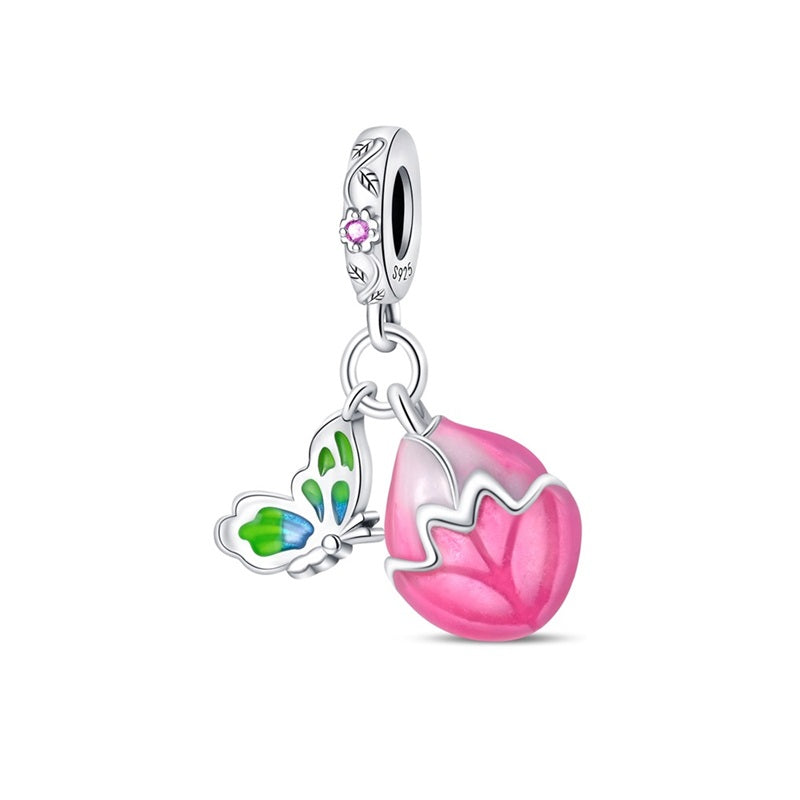 Green Butterfly and Petal Charm