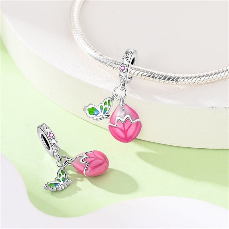 Green Butterfly and Petal Charm