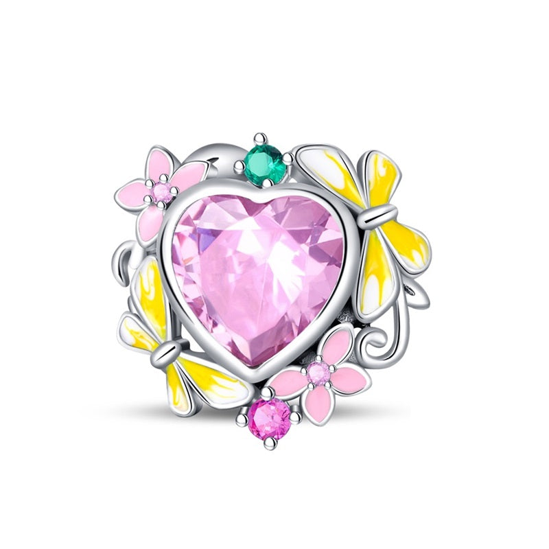 Pink Heart and Butterflies Charm