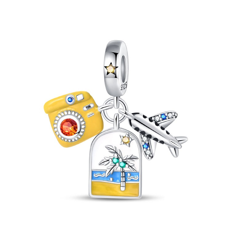 Camera, Beach, and Airplane Charm