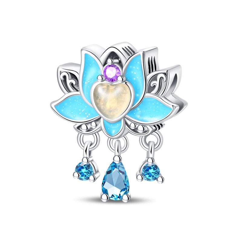 Fluorescent Lotus Flower and Heart Charm