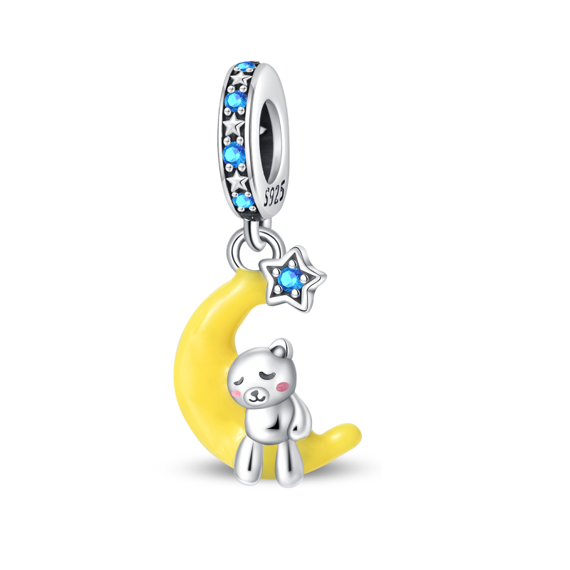 Fluorescent Moon and Sleeping Bear Charm