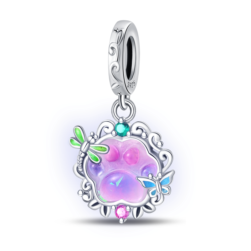 Fluorescent Pet Paw, Dragonfly, and Butterfly Charm