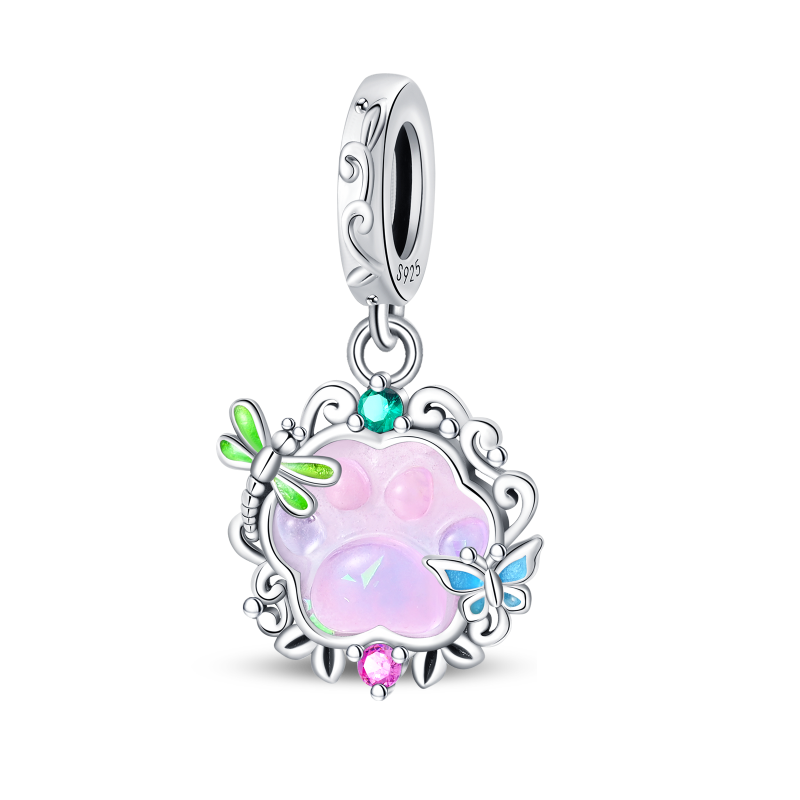 Fluorescent Pet Paw, Dragonfly, and Butterfly Charm