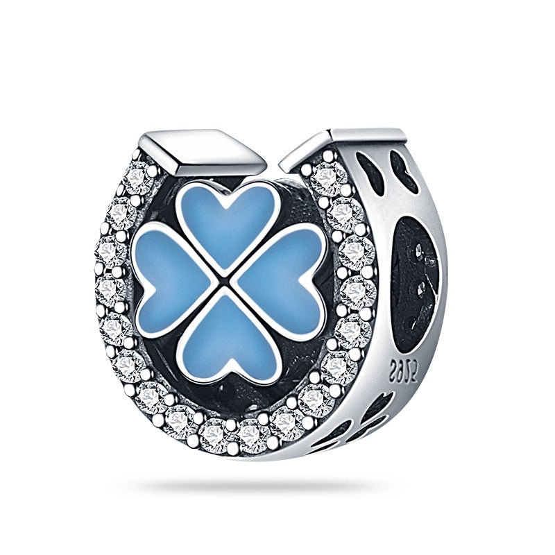 Blue Horseshoe & Clover Charm