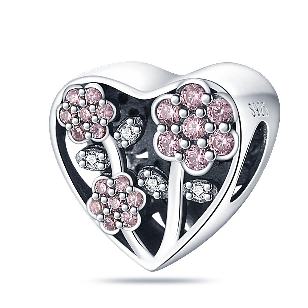 "Heart with Diamond Flowers" Charm