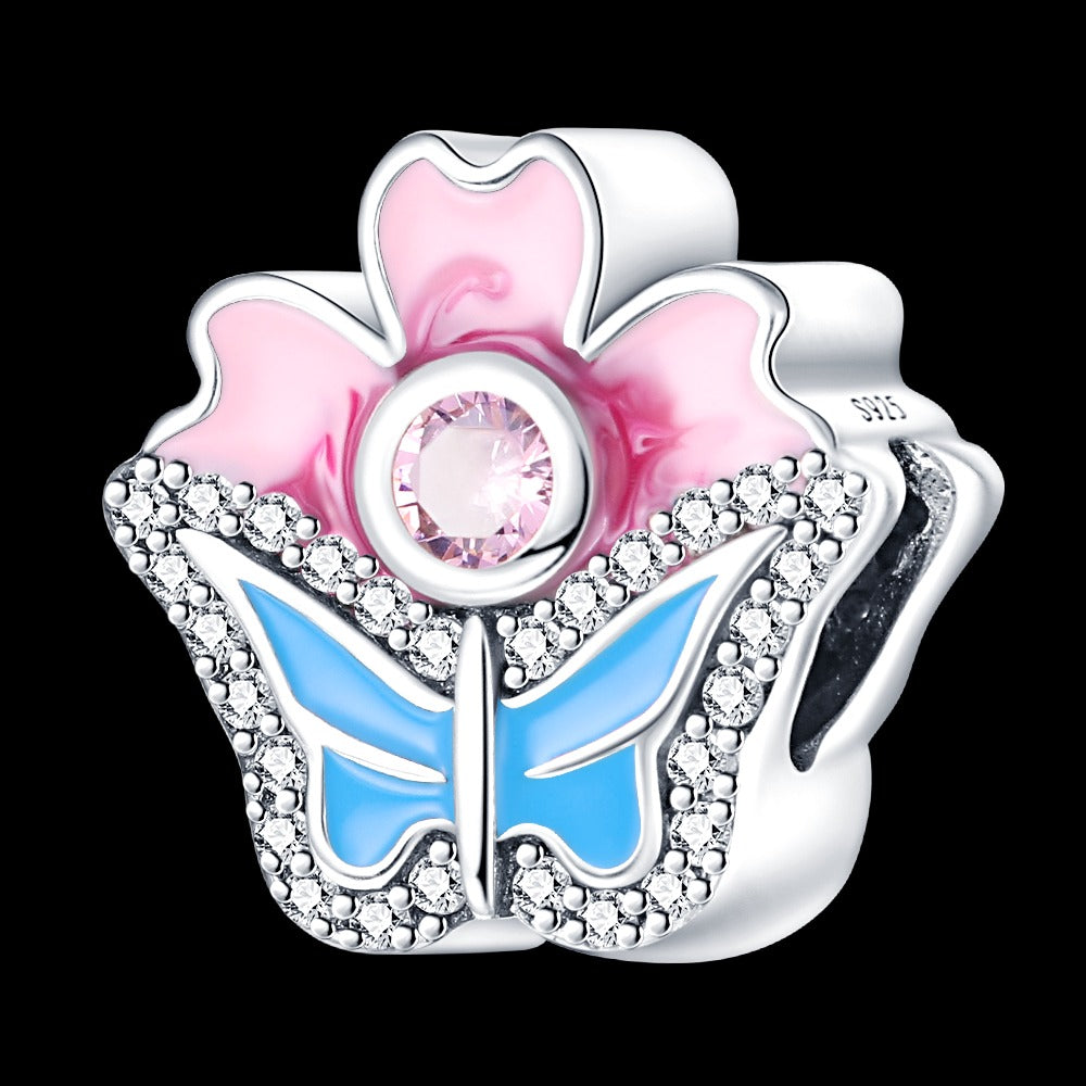 Diamond Pink Flower Charm