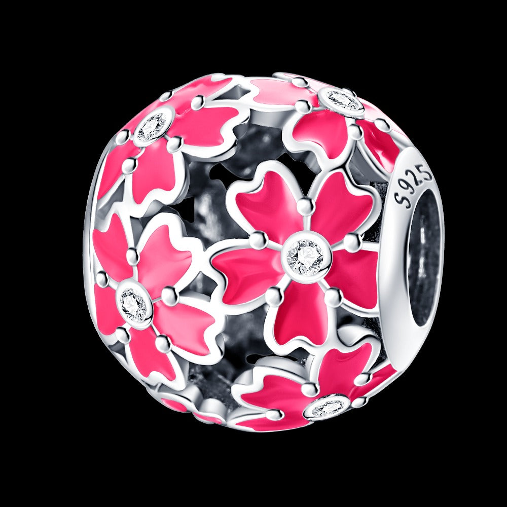 Pink Flower Sphere Charm