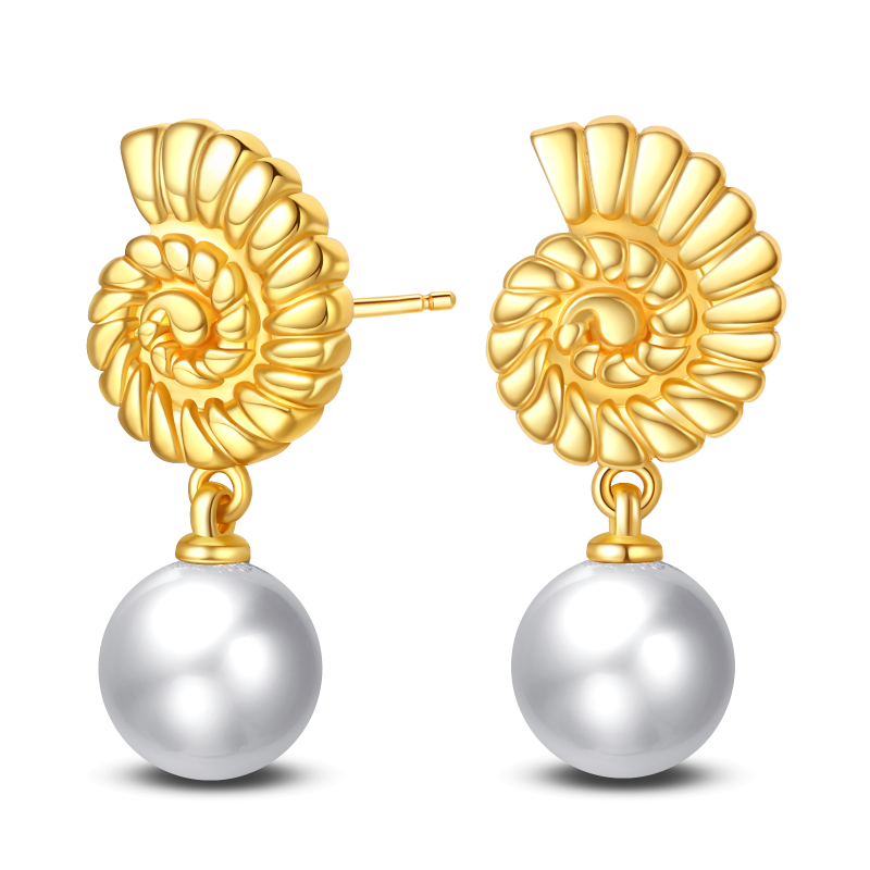 Sea Snail and Pearl Earrings