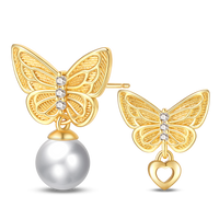 Thumbnail for Butterfly, Heart, and Pearl Earrings