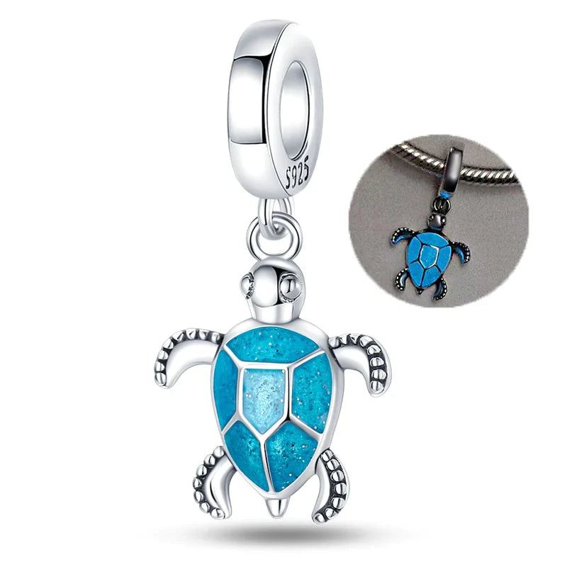 Fluorescent Blue Turtle Charm