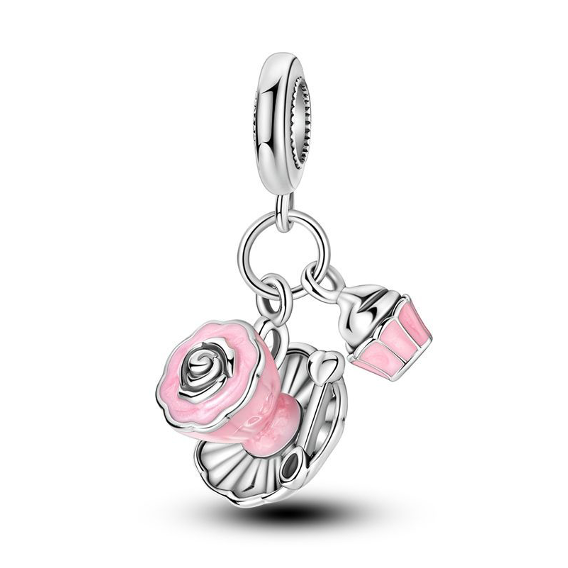 Tea and Pink Cupcake Charm