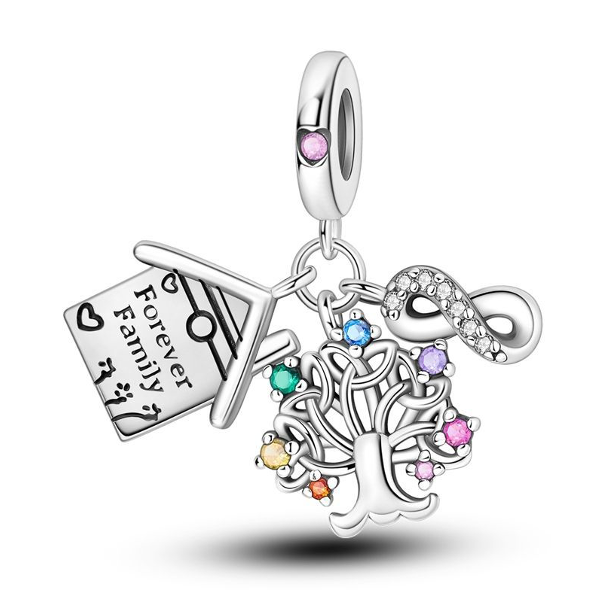 House, Tree, and Infinity Charm "Forever Family"