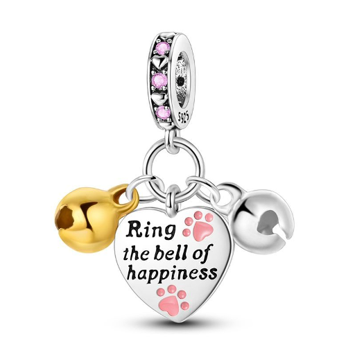 Heart and Bells Charm "Ring The Bell Of Happiness"