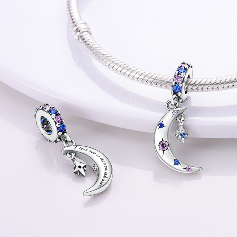 Moon with Gemstones Charm