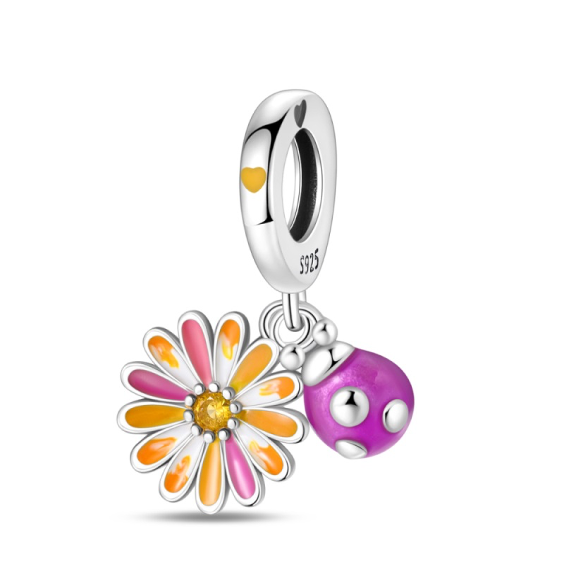 Flower and Pink Ladybug Charm