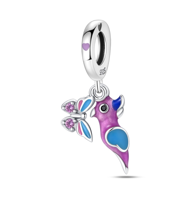 Butterfly and Purple Parrot Charm