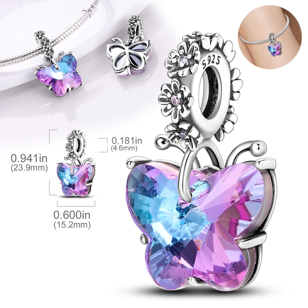 Multicolored Butterfly with Flowers Charm