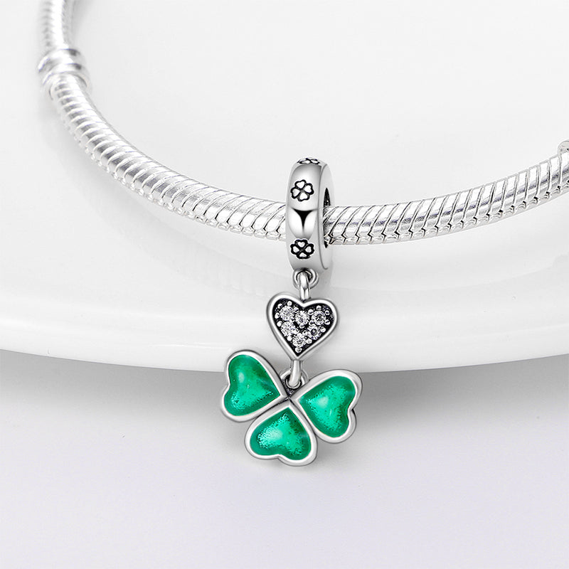 Clover With Green Hearts Charm