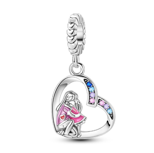 Mother and Daughter Love Heart Charm