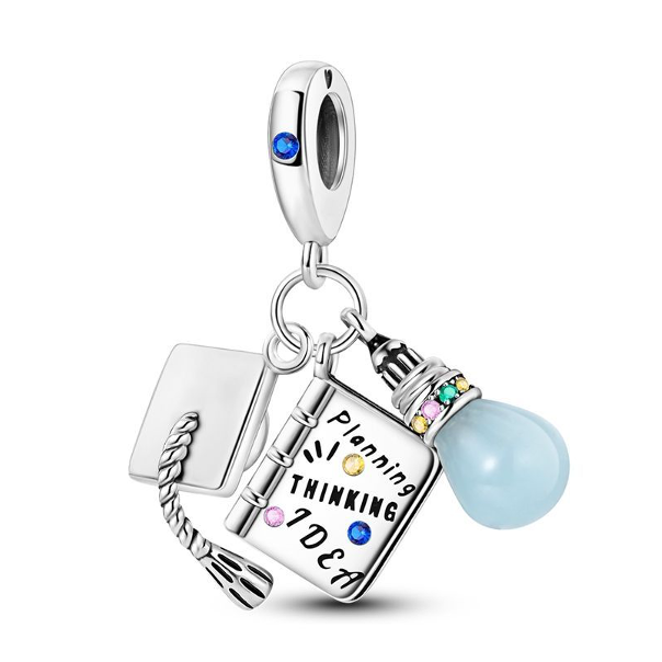 Graduation Cap, Book "Planning Thinking Idea" and Light Bulb Charm